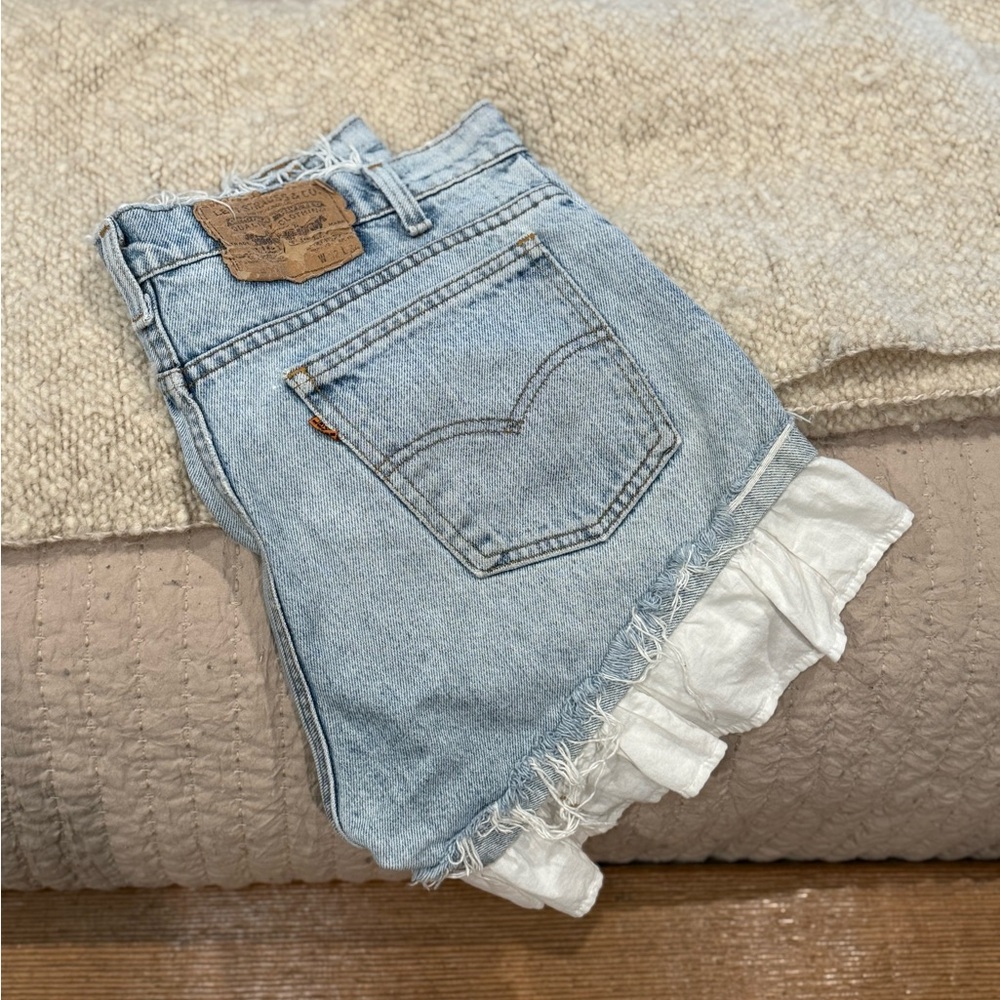 Levi's Light Blue Denim Shorts with White Ruffle